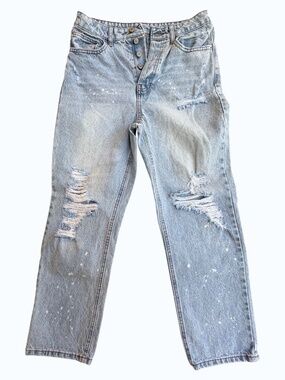 No Boundaries Distressed High Rise Mom Jeans Bleach Splatter Button Fly 7